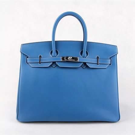 Replica Hermes Original leather High Quality HB35 Blue Lambskin Ladies HandBags with wholesale price from China.