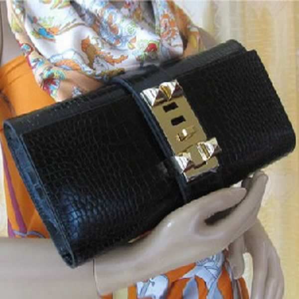 Replica Hermes Clutches High Quality H1025E Crocodile Evening Bag Ladies Black with wholesale price from China.