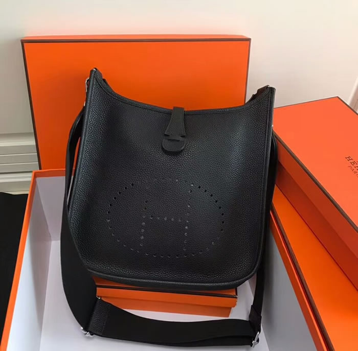 Replica Top Quality Hermes Evelyne Black Handbag Shoulder Bags 28Cm