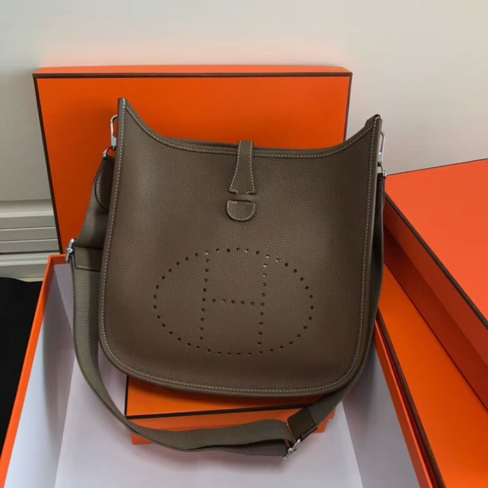 Replica Top Quality Hermes Evelyne Handbag Coffee Shoulder Bags 28Cm