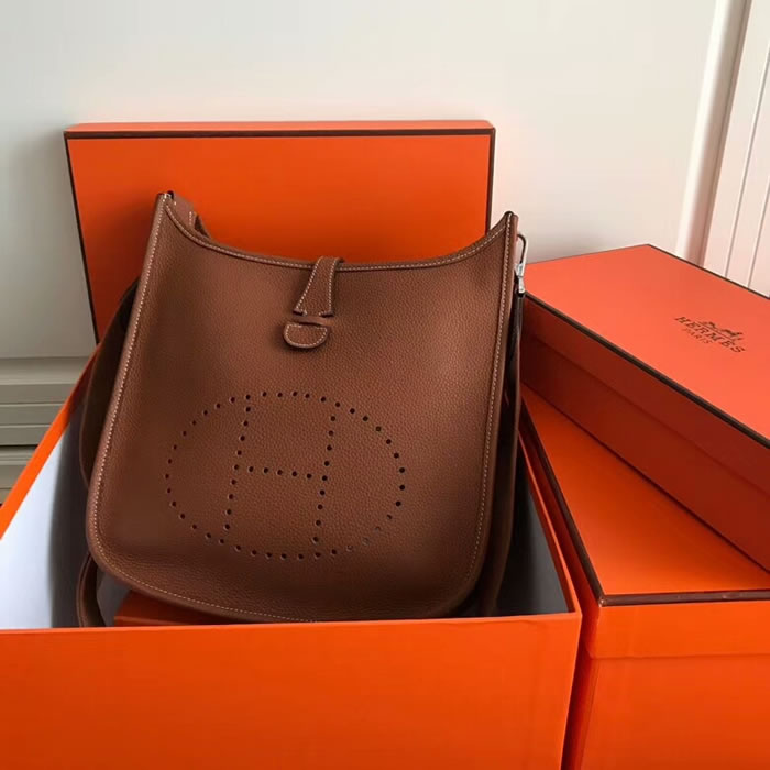 Replica Top Quality Hermes Evelyne Handbag Brown Shoulder Bags 28Cm