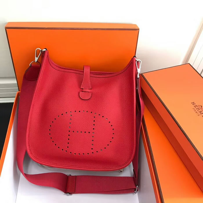 Replica Top Quality Hermes Evelyne Handbag Red Shoulder Bags 28Cm