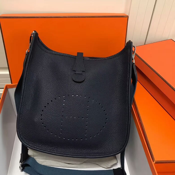 Replica Top Quality Hermes Evelyne Handbag Black Shoulder Bags 28Cm