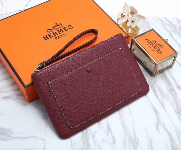 Fake Hermes Casual Men And Women Dark Red Clutches Bags Outlet