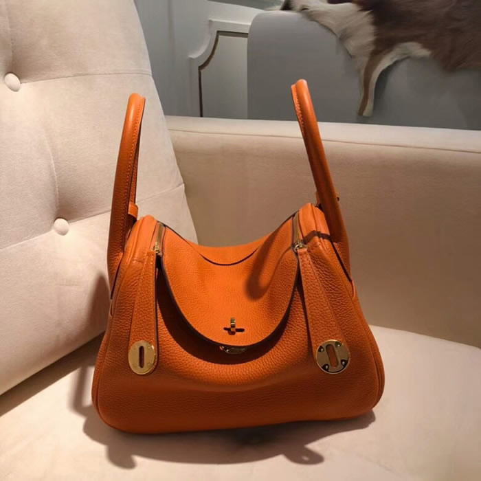 Fake Hermes Top Quality Orange Lindy Togo Handbags 30Cm