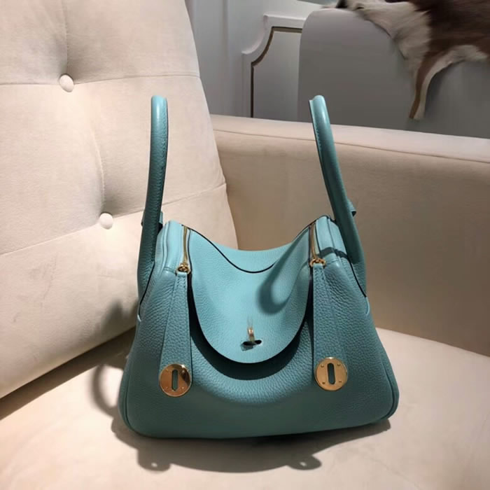 Fake Hermes Top Quality Blue Lindy Togo Handbags 30Cm With Golden Hardware
