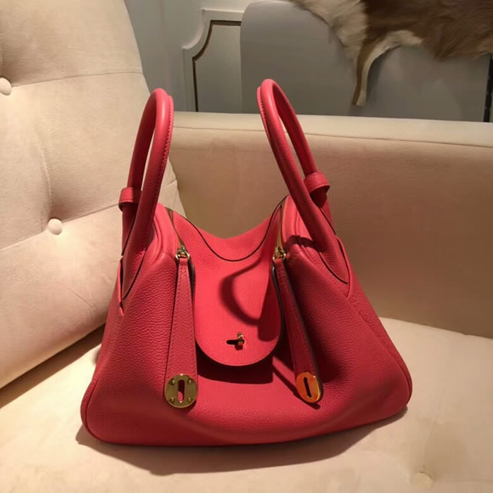 Fake Hermes Top Quality Pink Lindy Togo Handbags 30Cm