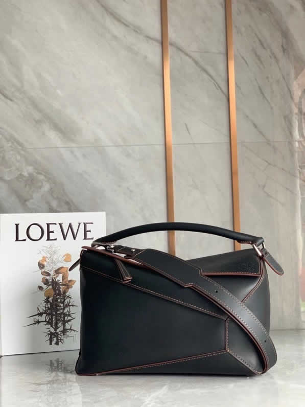 Fake Loewe Men Geometric Black Puzzle Bags Shoulder Crossbody Bag
