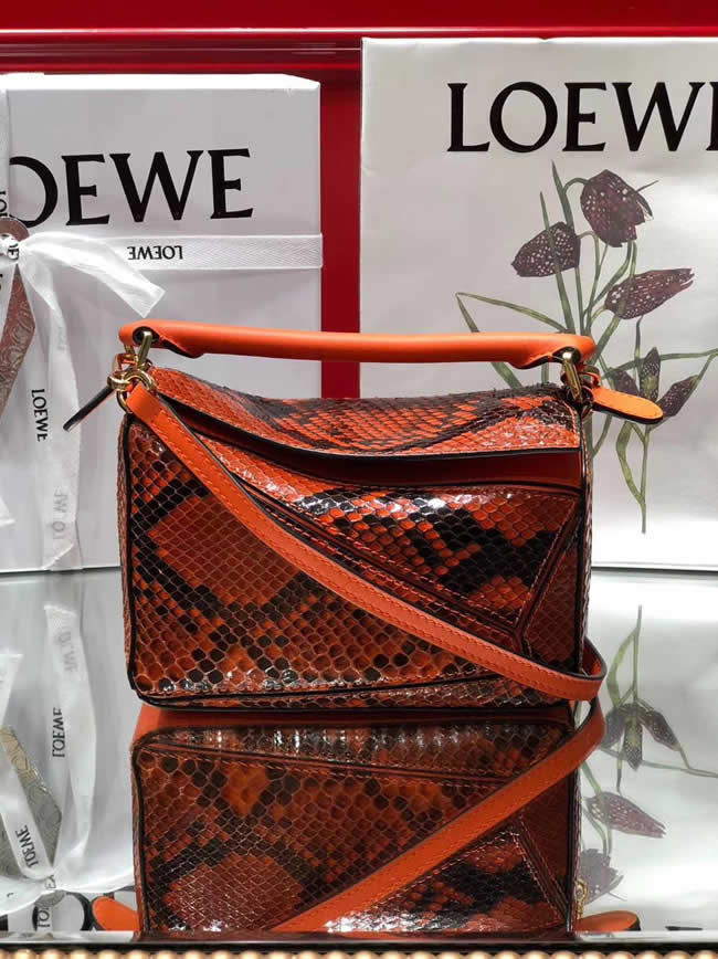 Replica Discount Loewe Mini Puzzle Orange Snakeskin Crossbody Bag