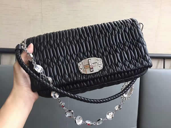 Replica Miu Miu Cloquet Diamond Chain Bag Black Messenger Bag 5Bd233