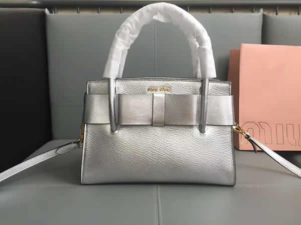 Replica Cheap Miu Miu New Bow Goatskin Silver Messenger Bags 5Ba056