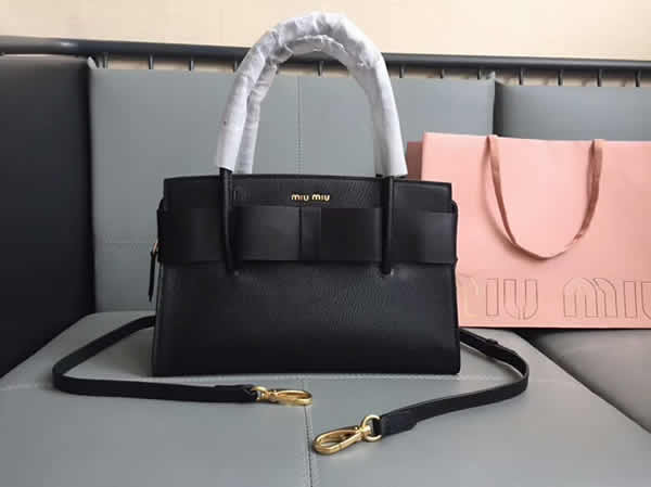 Fake Miu Miu New Bow Handbag Black Messenger Bag 5Ba055