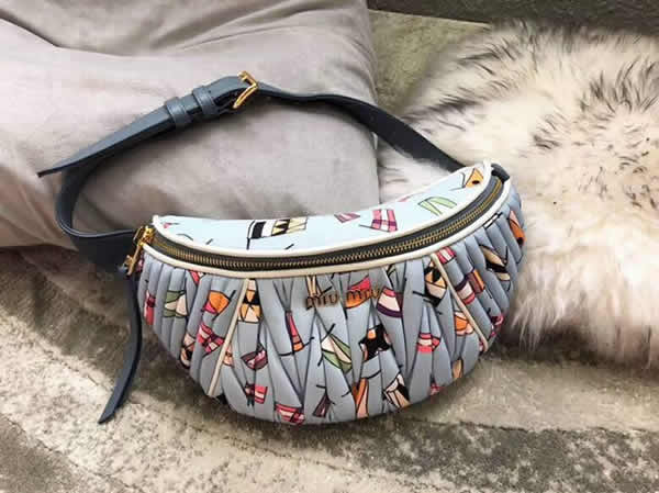 Wholesale Fake Miu Miu New Print Pocket Blue Waist Bag Outlet Online 5Bl009