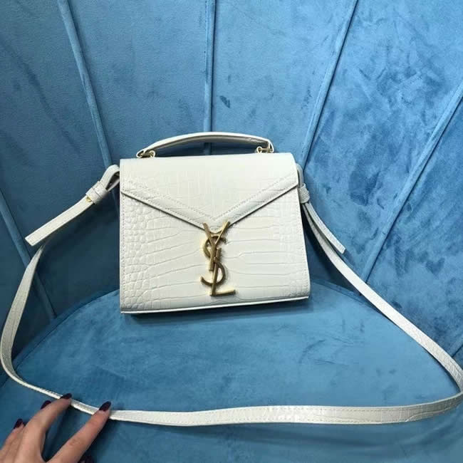 Fake Yves Saint Laurent Cassandra Mini Crocodile Print White Clutch Bags