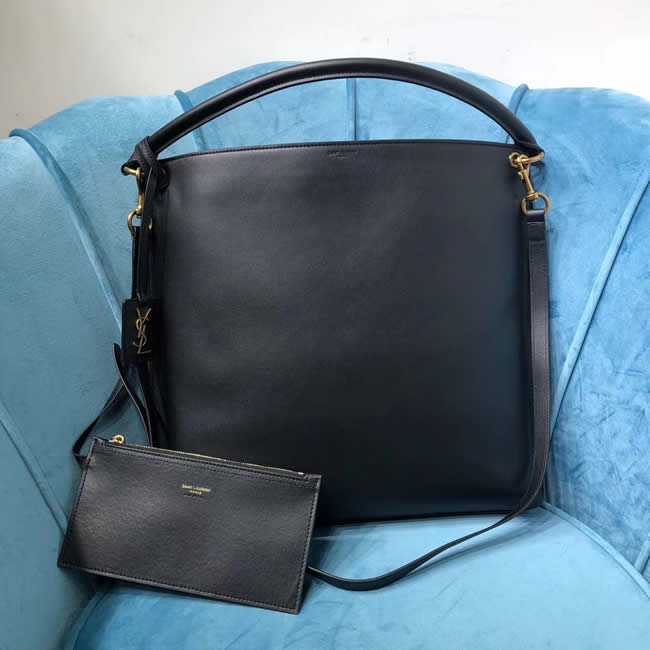 Replica Cheap Yves Saint Laurent Tag Smooth Saddle Black Leather Hobo Bag