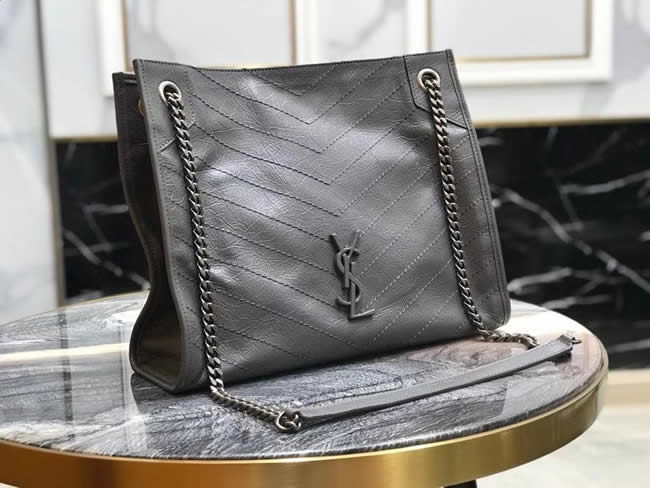 Fake Yves Saint Laurent Gray Niki Medium Shopping Bag In Crinkled Vintage Leather
