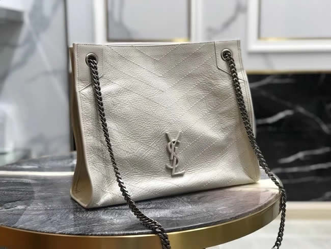 Fake Yves Saint Laurent White Niki Medium Shopping Bag With 1:1 Quality