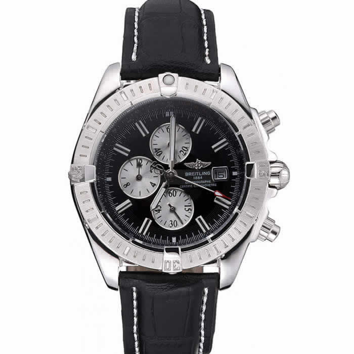 Breitling Chronomat 13 Stainless Steel Case Black Dial Black Leather Bracelet 622237