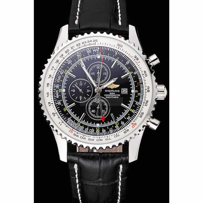 Breitling Navitimer World Black Dial Black Leather Bracelet  622513