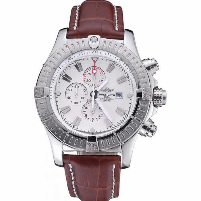 Breitling Chronomat Evolution White Dial Brown Leather Bracelet  622517