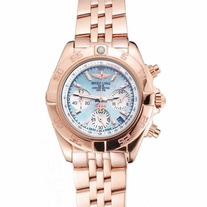 Breitling Chronomat Quartz Light Blue Dial Rose Gold Case And Bracelet