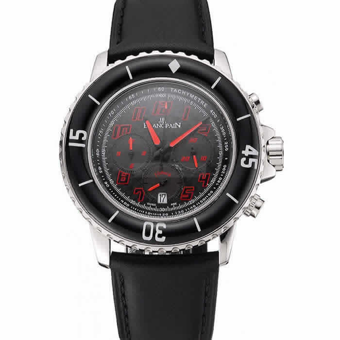 Blancpain Fifty Fathoms Speed Command Carbon Fiber Dial With Red Markings Stainless Steel Case Black Leather Strap 1453774