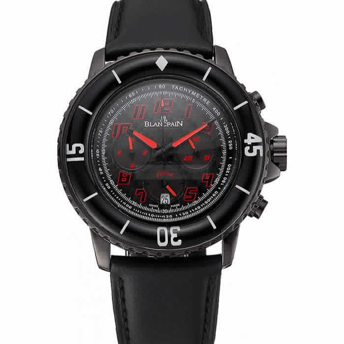 Blancpain Fifty Fathoms Speed Command Carbon Fiber Dial With Red Markings Black PVD Case Black Leather Strap 1453775