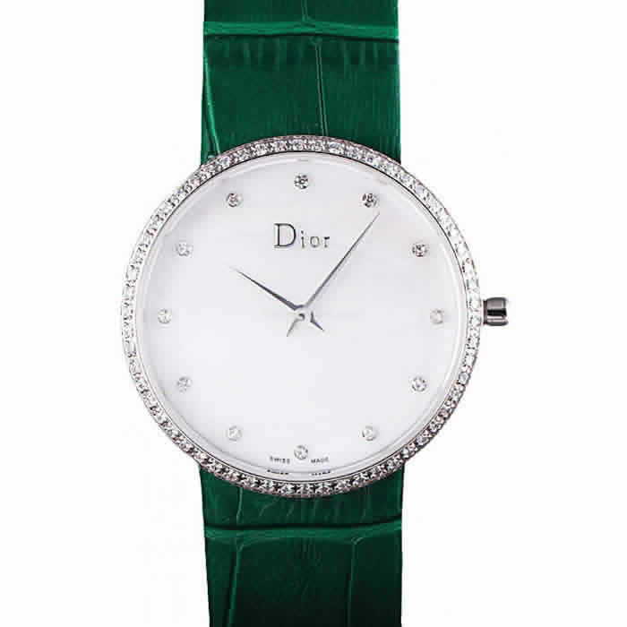 La D de Dior Green Leather Strap with White Dial  621507