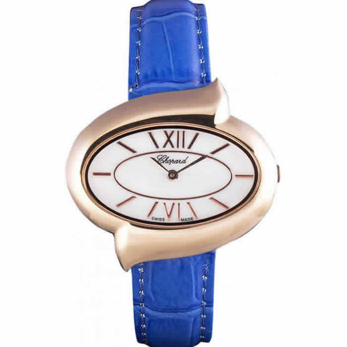 Chopard Luxury Gold Bezel with White Dial and Blue Leather Strap  621544