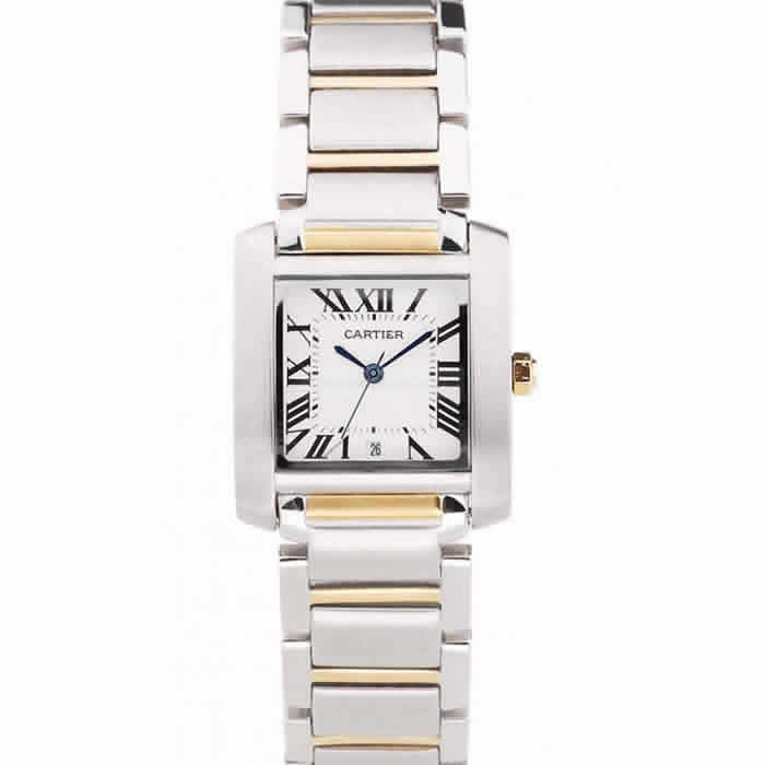 Cartier Tank Francaise 29mm White Dial Stainless Steel Case Two Tone Bracelet