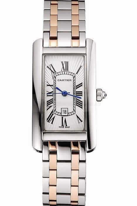 Cartier Tank Americaine 21mm White Dial Stainless Steel Case Two Tone Bracelet