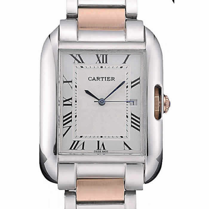 Cartier Tank Anglaise 36mm White Dial Stainless Steel Case Two Tone Bracelet