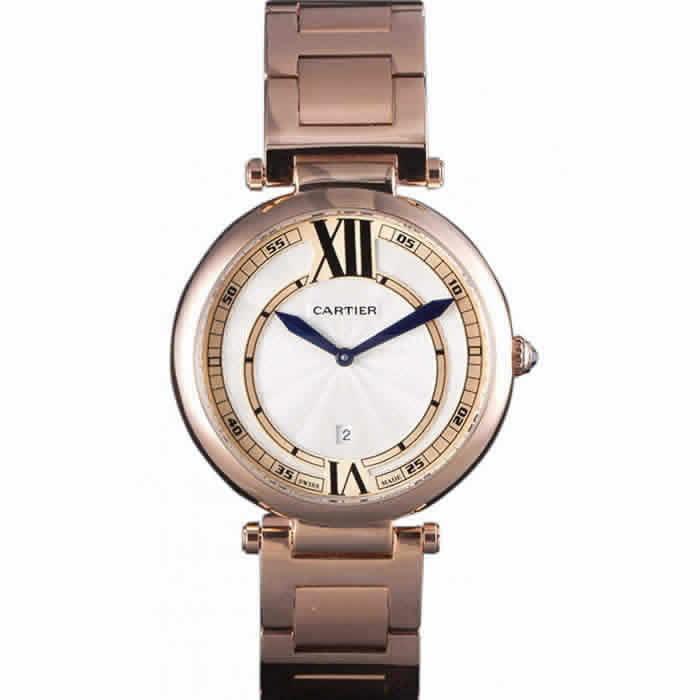 Cartier Ballon Bleu Rose Gold Stainelss Steel Strap White Dial  621453