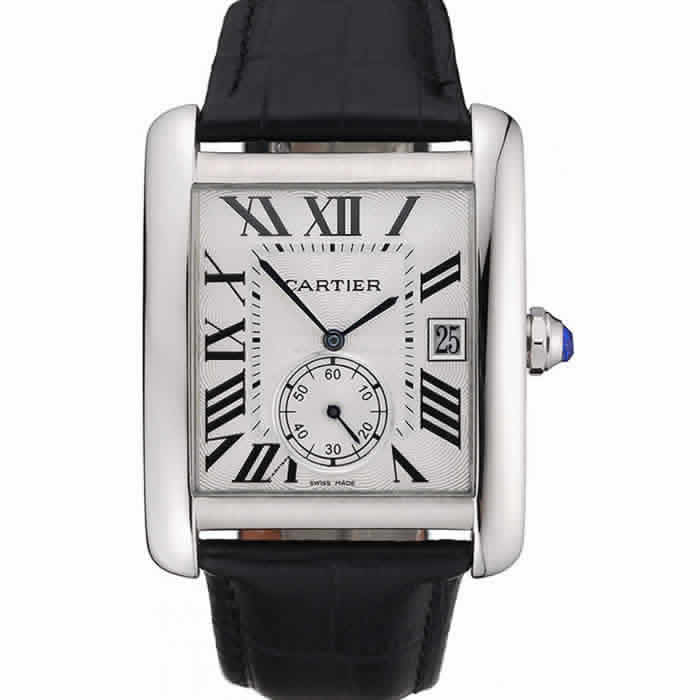 Cartier Tank MC White Dial Stainless Steel Case Black Leather Strap  622576