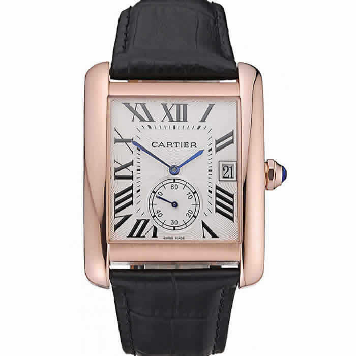 Cartier Tank MC White Dial Gold Case Black Leather Strap  622579