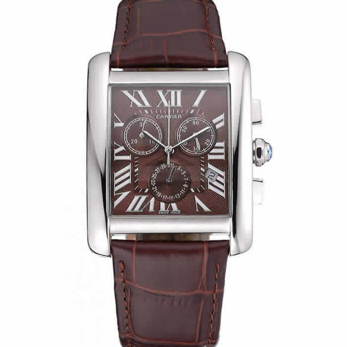 Cartier Tank MC Brown Dial Stainless Steel Case Brown Leather Bracelet  622692