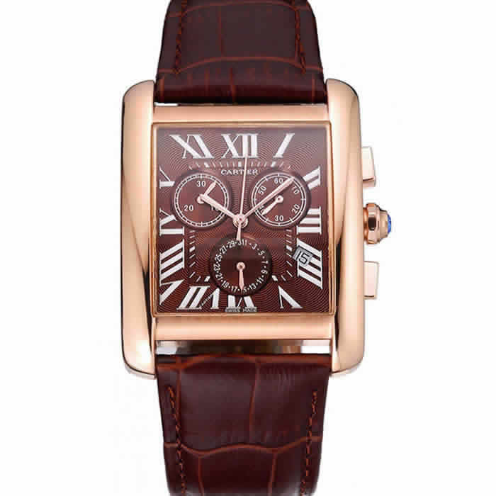 Cartier Tank MC Brown Dial Gold Case Brown Leather Bracelet  622696