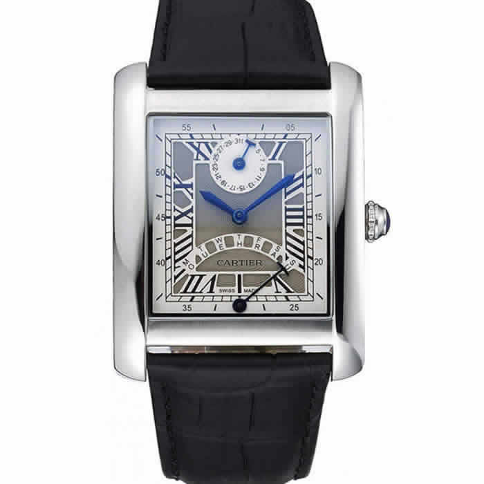 Cartier Tank White Dial Stainless Steel Case Black Leather Strap  622761