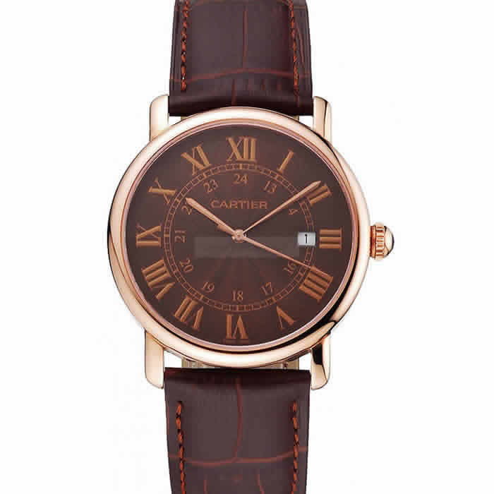 Cartier Ronde Solo Brown Dial Rose Gold Case Brown Leather Strap