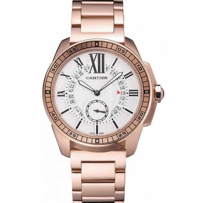 Cartier Calibre De Cartier Small Seconds White Dial Rose Gold Case And Bracelet