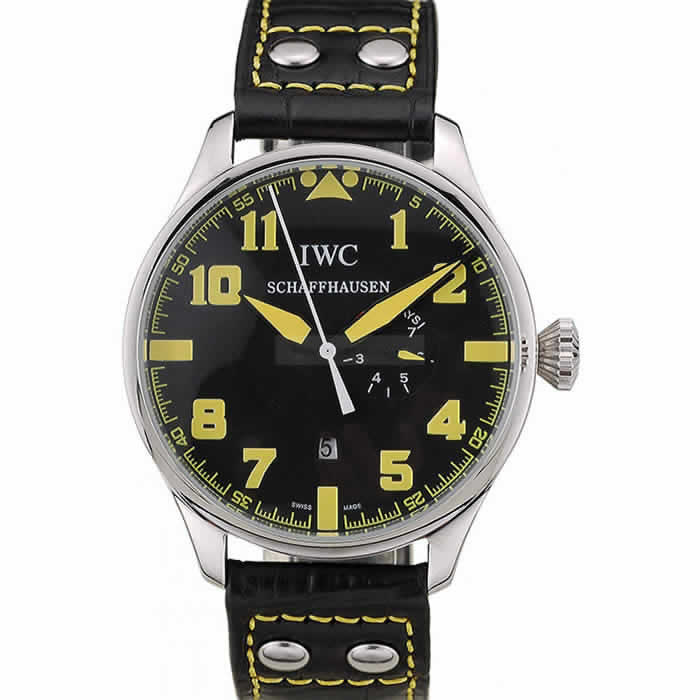 IWC Big Pilot 45mm Black And Yellow Dial Black Leather Bracelet