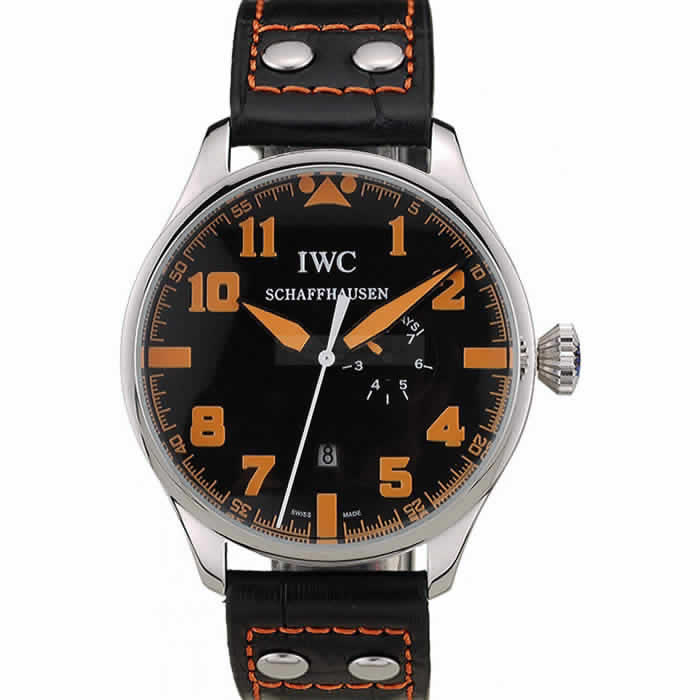 IWC Big Pilot 45mm Black And Orange Dial Black Leather Bracelet