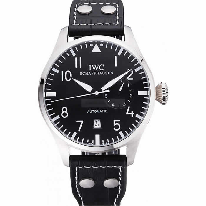 IWC Pilot 7 Day Black Dial Black Leather Bracelet