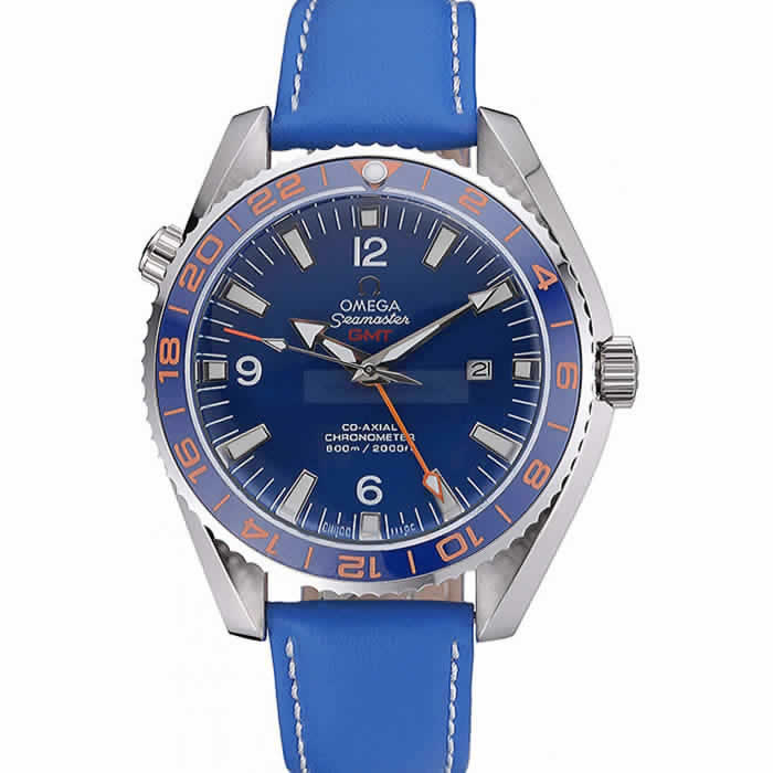 Omega Seamaster Planet Ocean GMT Blue Dial Blue Leather Band   622394