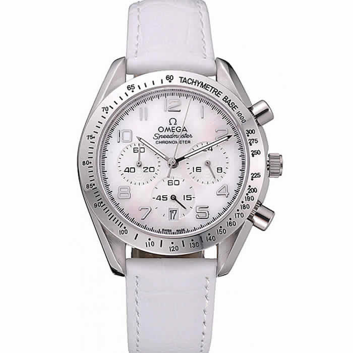 Omega Speedmaster Chronograph White Dial White Leather Bracelet  622452