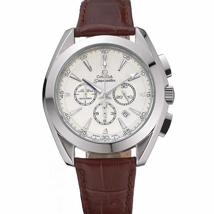 Omega Seamaster Aqua Terra Chronograph Ivory Dial Brown Leather Bracelet  622529