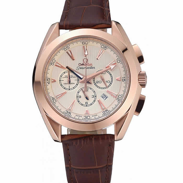 Omega Seamaster Aqua Terra Chronograph Ivory Dial Gold Case Brown Leather Bracelet  622530