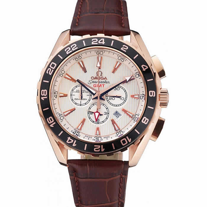 Omega Seamaster Aqua Terra Chrono GMT Ivory Dial Brown Leather Bracelet  622534