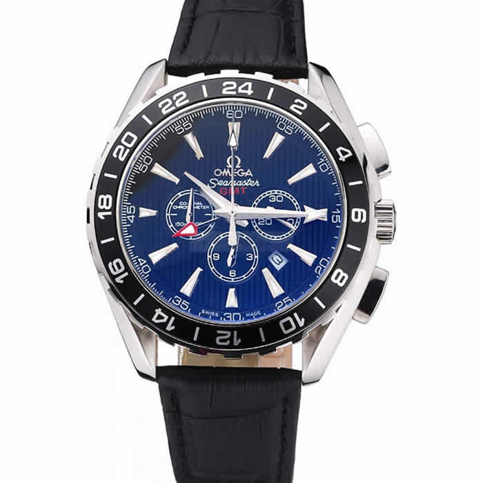 Omega Seamaster Aqua Terra Chrono GMT Black Dial Black Leather Bracelet  622535