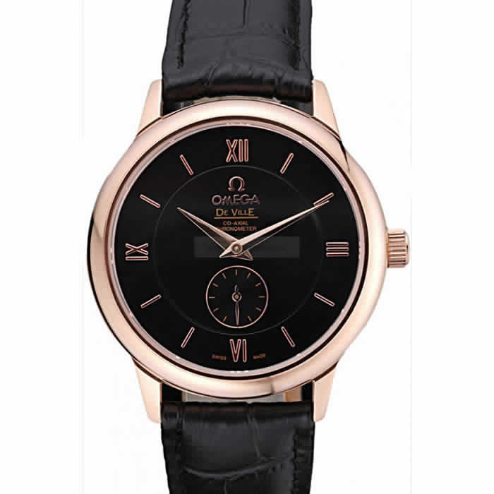 Omega DeVille Prestige Small Seconds Black Dial Gold Case Black Leather Bracelet  622602